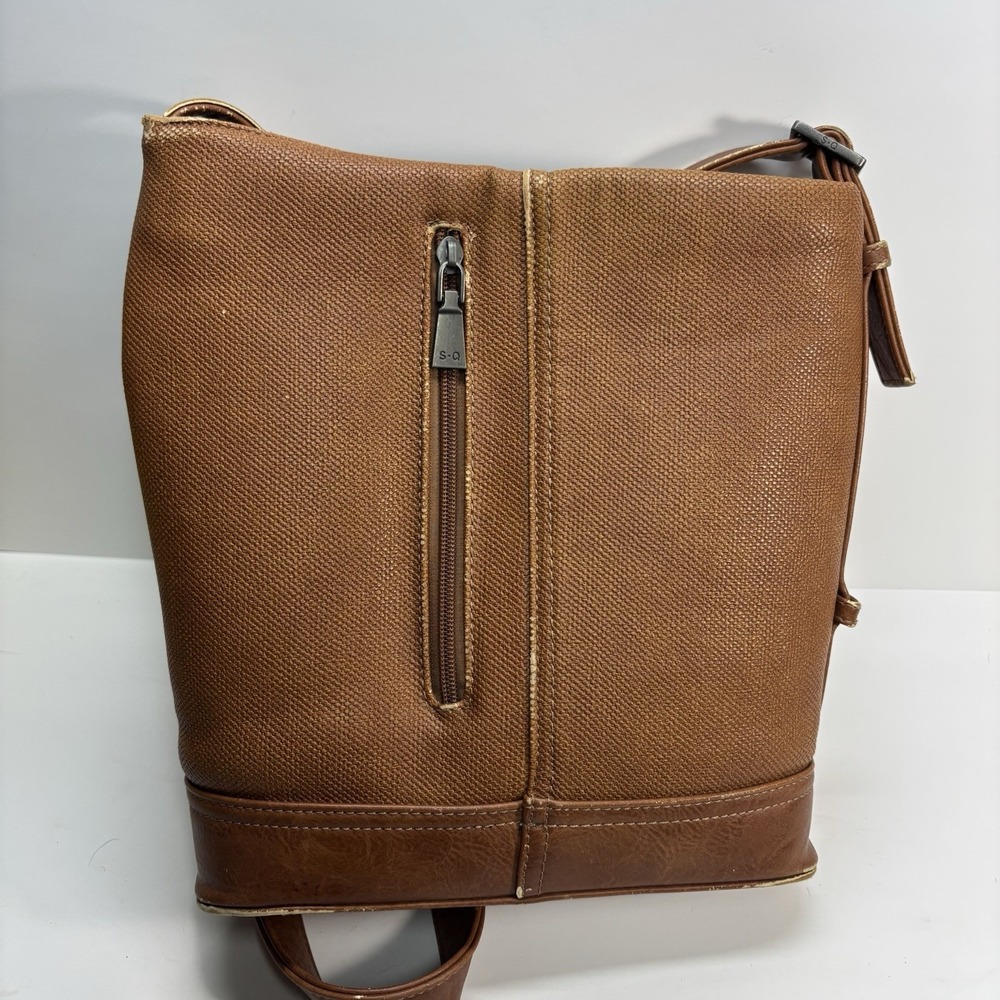 S-Q Vegan Leather Crossbody Bag Brown Shoulder Purse Zip Closure Casual Chic - Picture 3 of 13